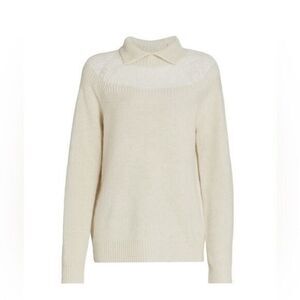 Theory Polo Sweater Wool Cashmere Blend Collared cream long sleeved knit